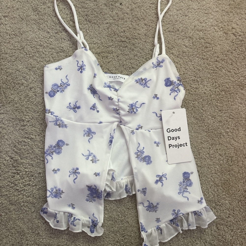 White and Blue Floral top